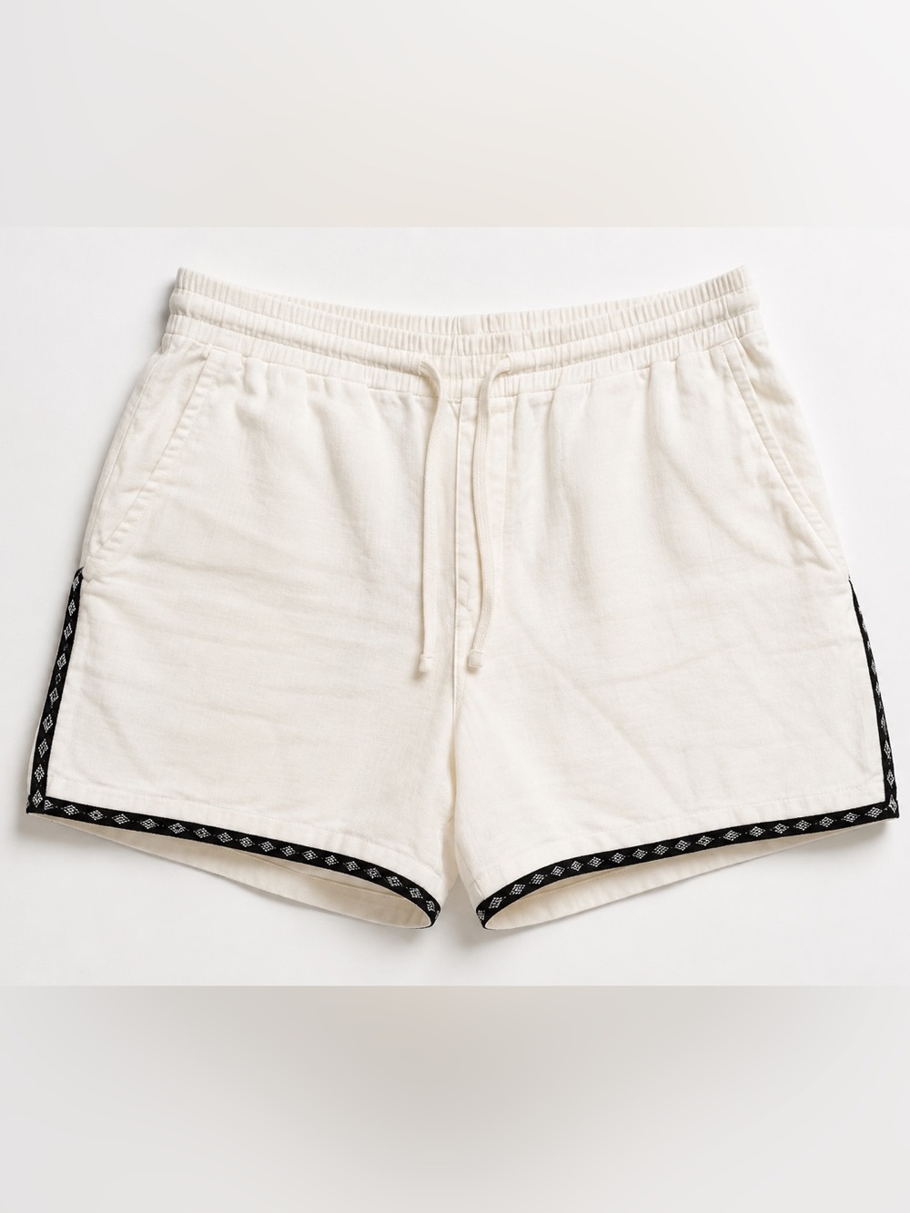 Todd Snyder 100% Linen Drawstring Shorts Ivory Black Trim Men’s M